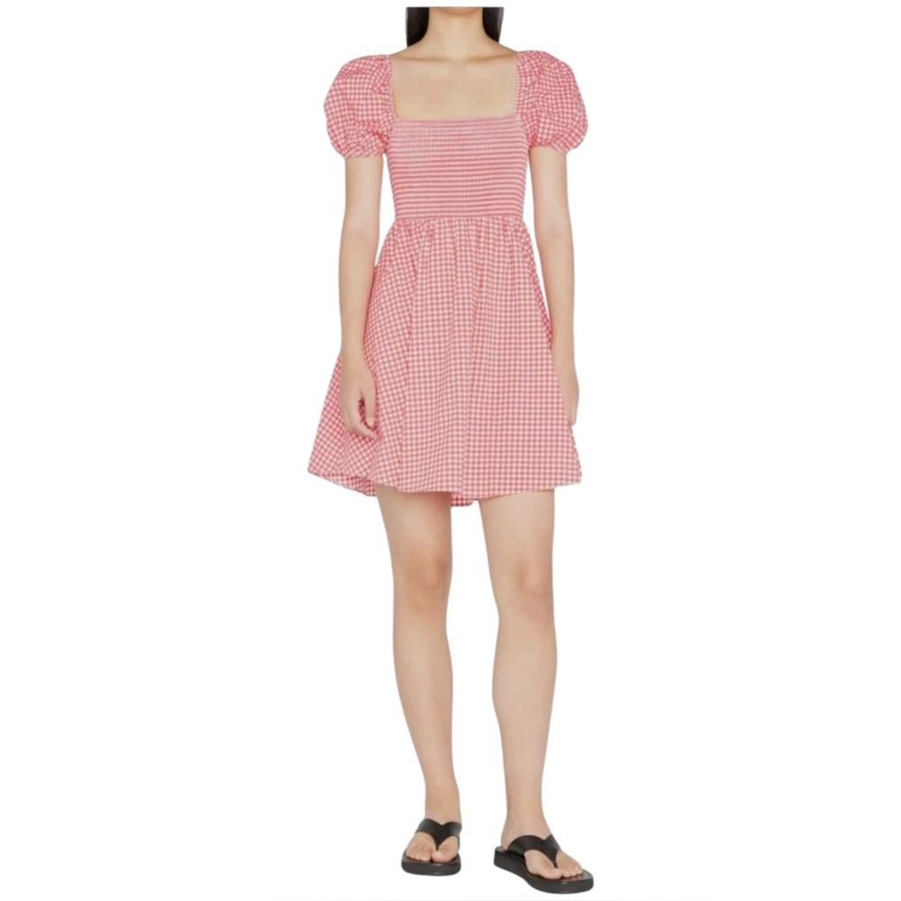 NWT Caroline Constas Women's Red Gingham Smocked Gianna A-Line Dress Size XS
